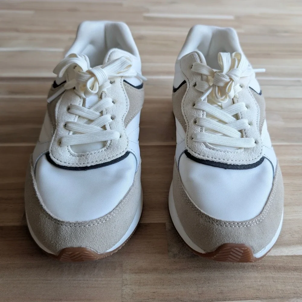 Freely‎ Womens White Tan Suede Mixed Media Lace Up Athletic Shoes Size 8